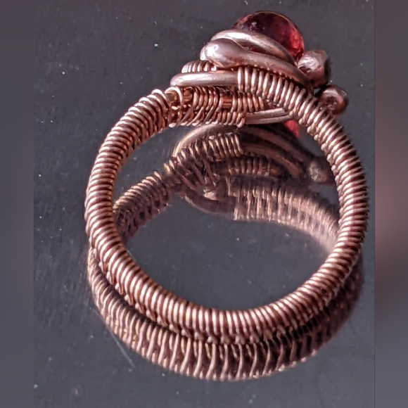 Handmade Garnet Ring Copper Wrapped Gemstone Unique Artistic Designer Jewelry - Picture 10 of 16